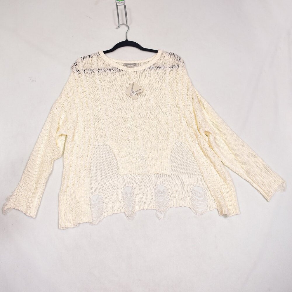 Cocovive Distressed Women's Loose Knit Cream Sweater Size Small